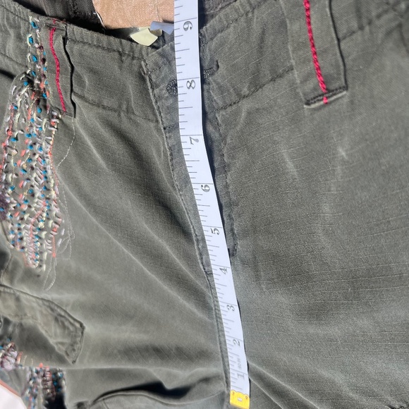 VINTAGE Da-Nang Lowrise Green Embroidered Cargo Straight leg Silk Blend Pants SM - Picture 14 of 16